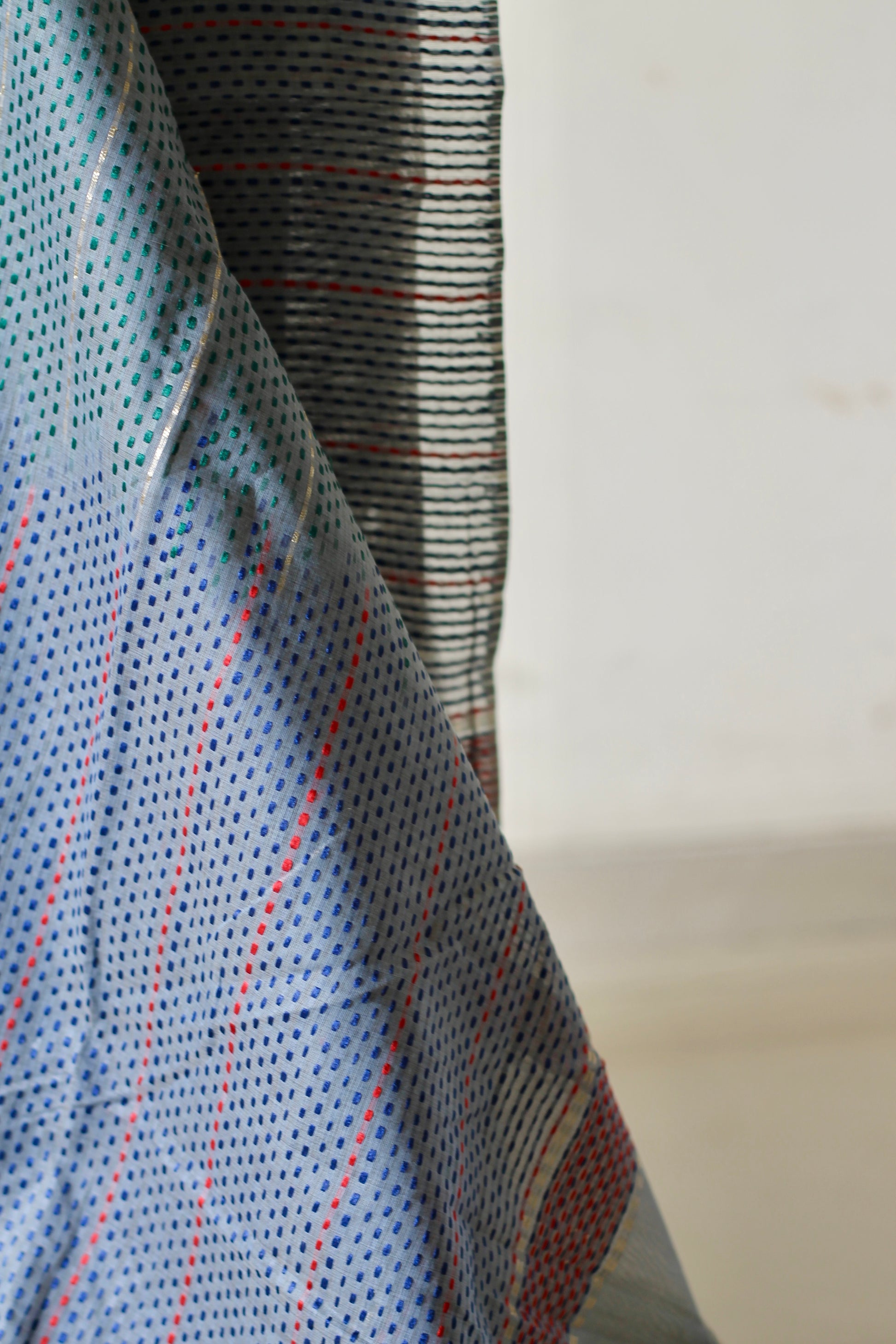 Grey chanderi cotton kantha saree
