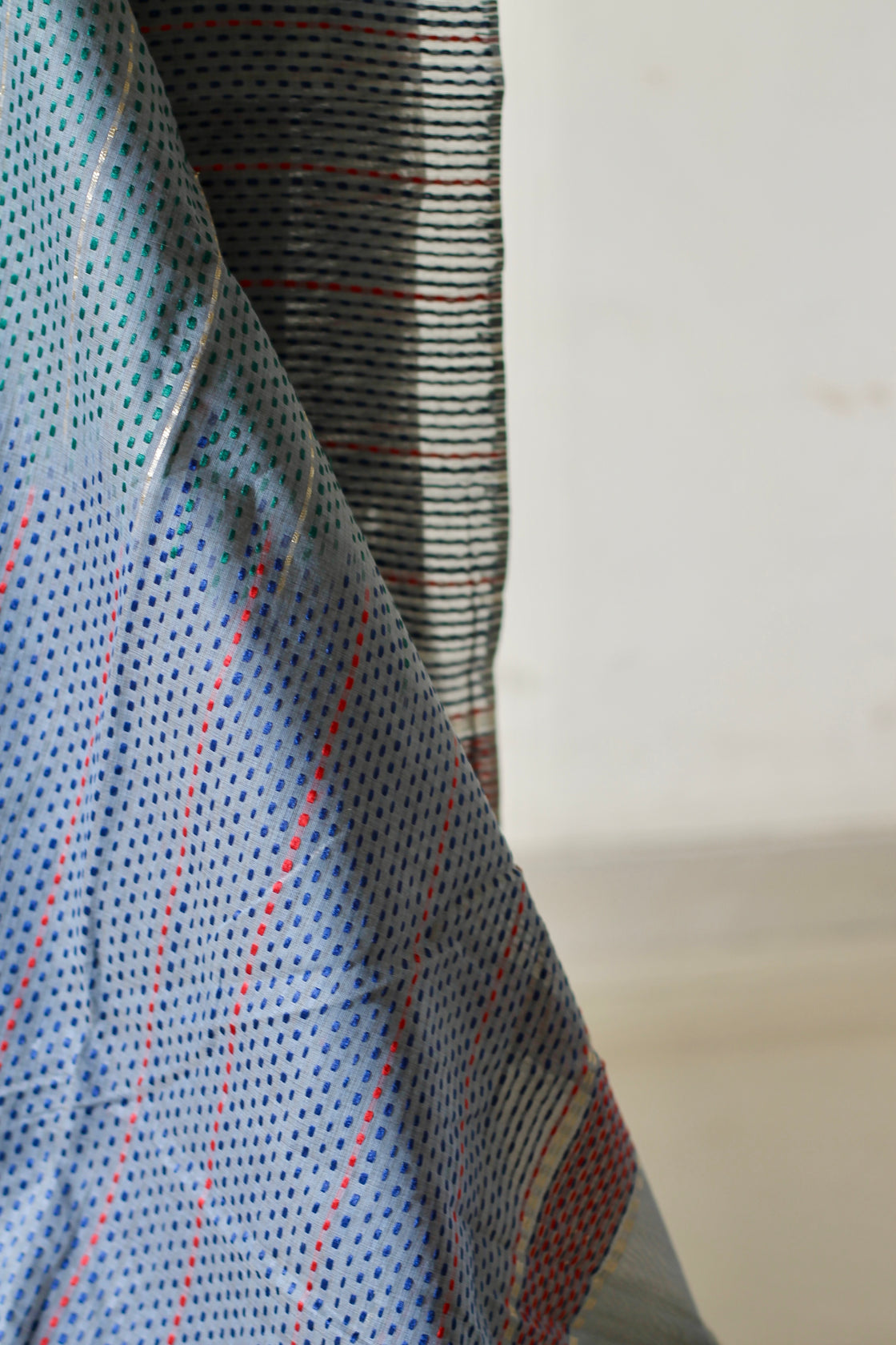Grey chanderi cotton kantha saree