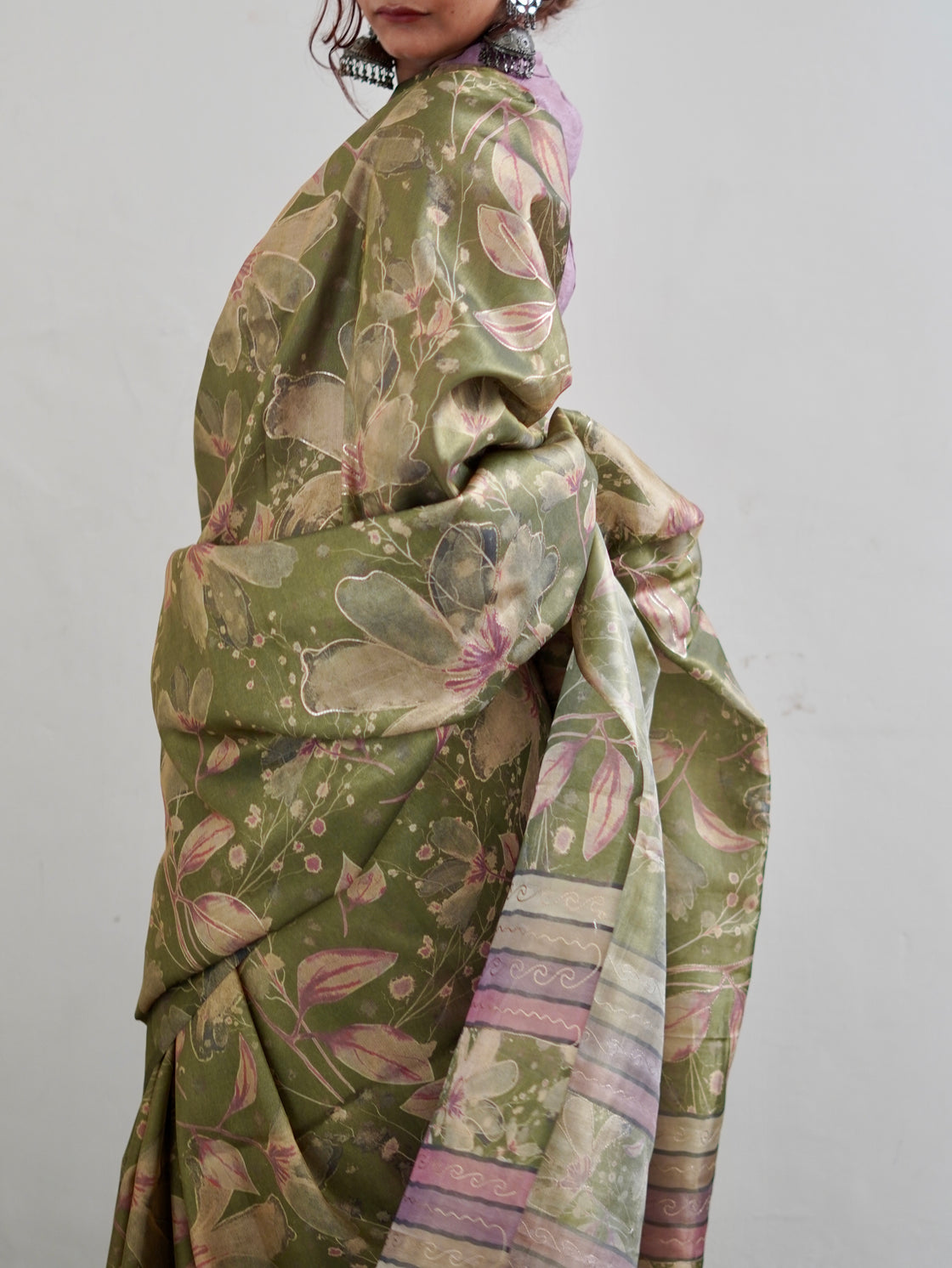 Green abstract tissue silk saree