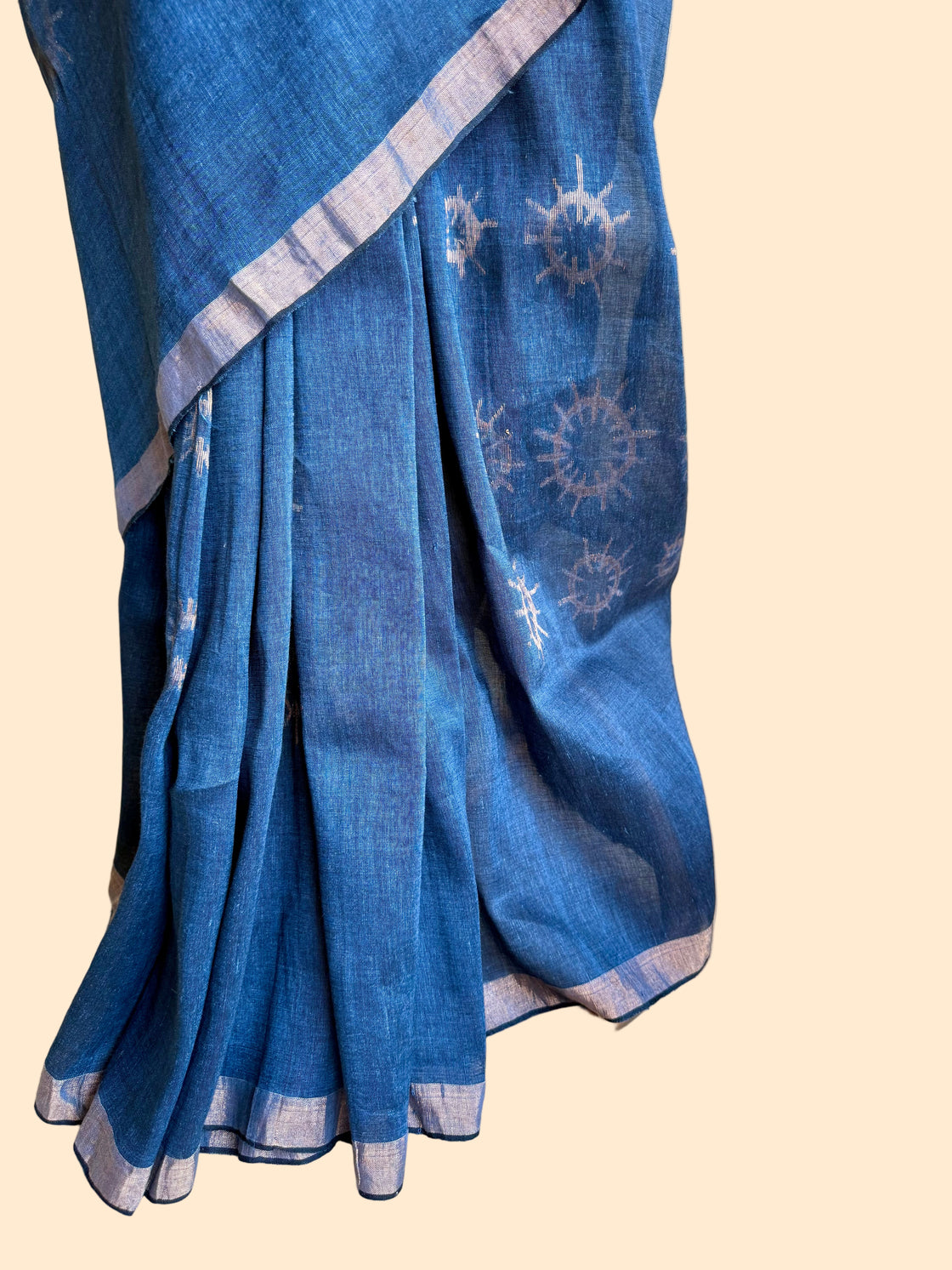 Blue jamdani linen saree