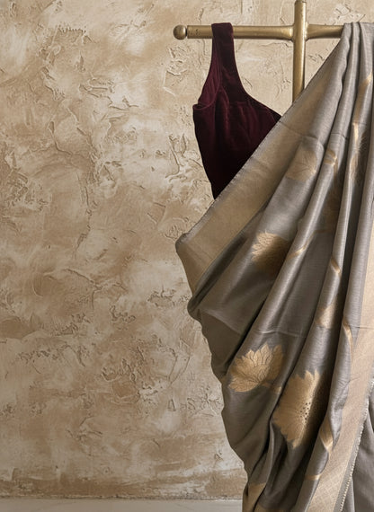 Grey silk banarasi saree