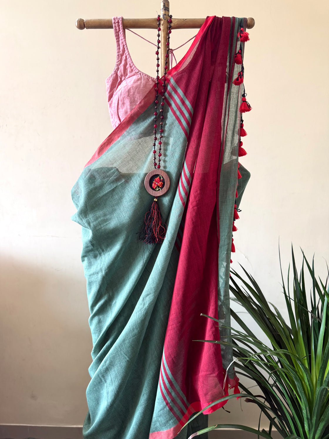 Summer green cotton saree