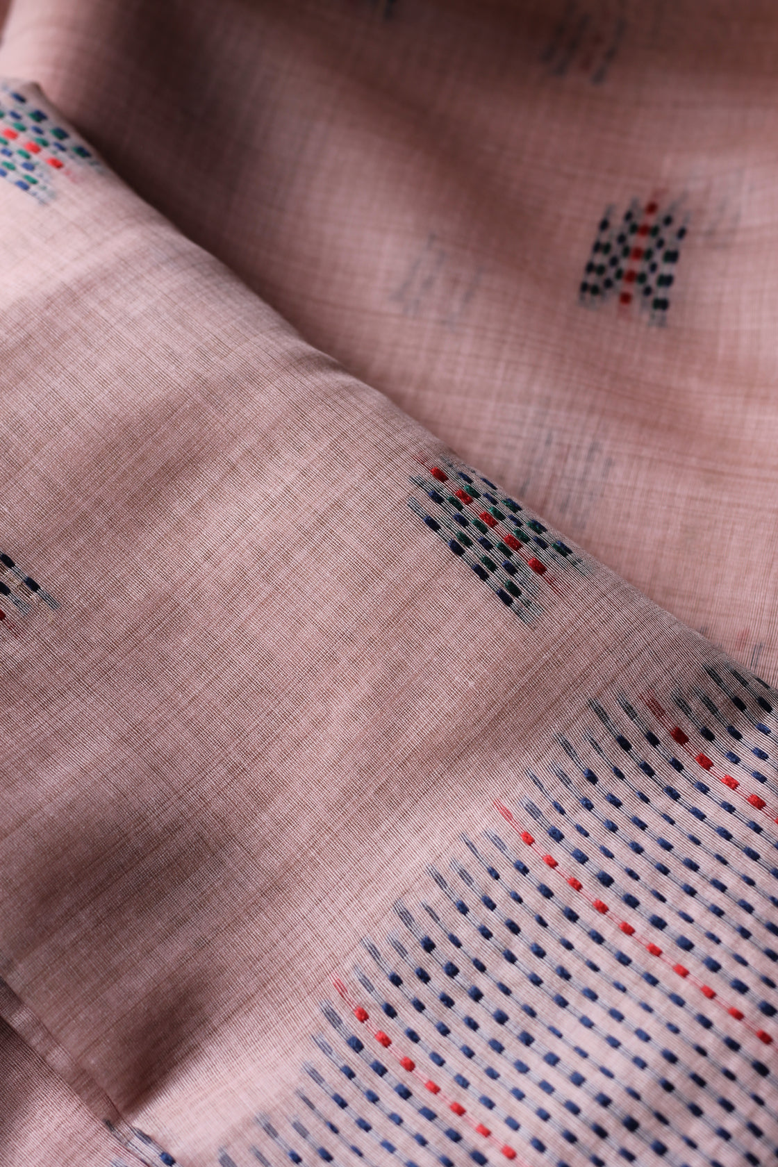 Peach chanderi cotton kantha saree