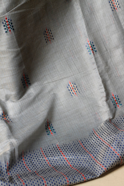Grey chanderi cotton kantha saree