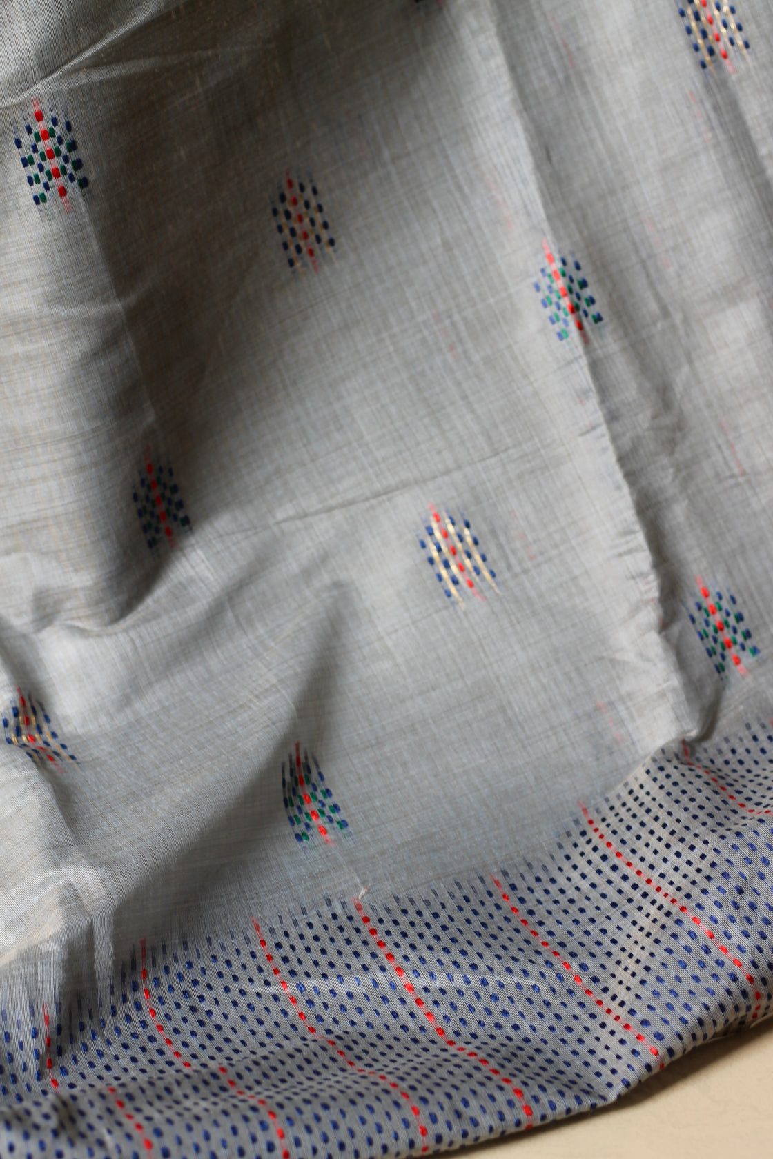Grey chanderi cotton kantha saree