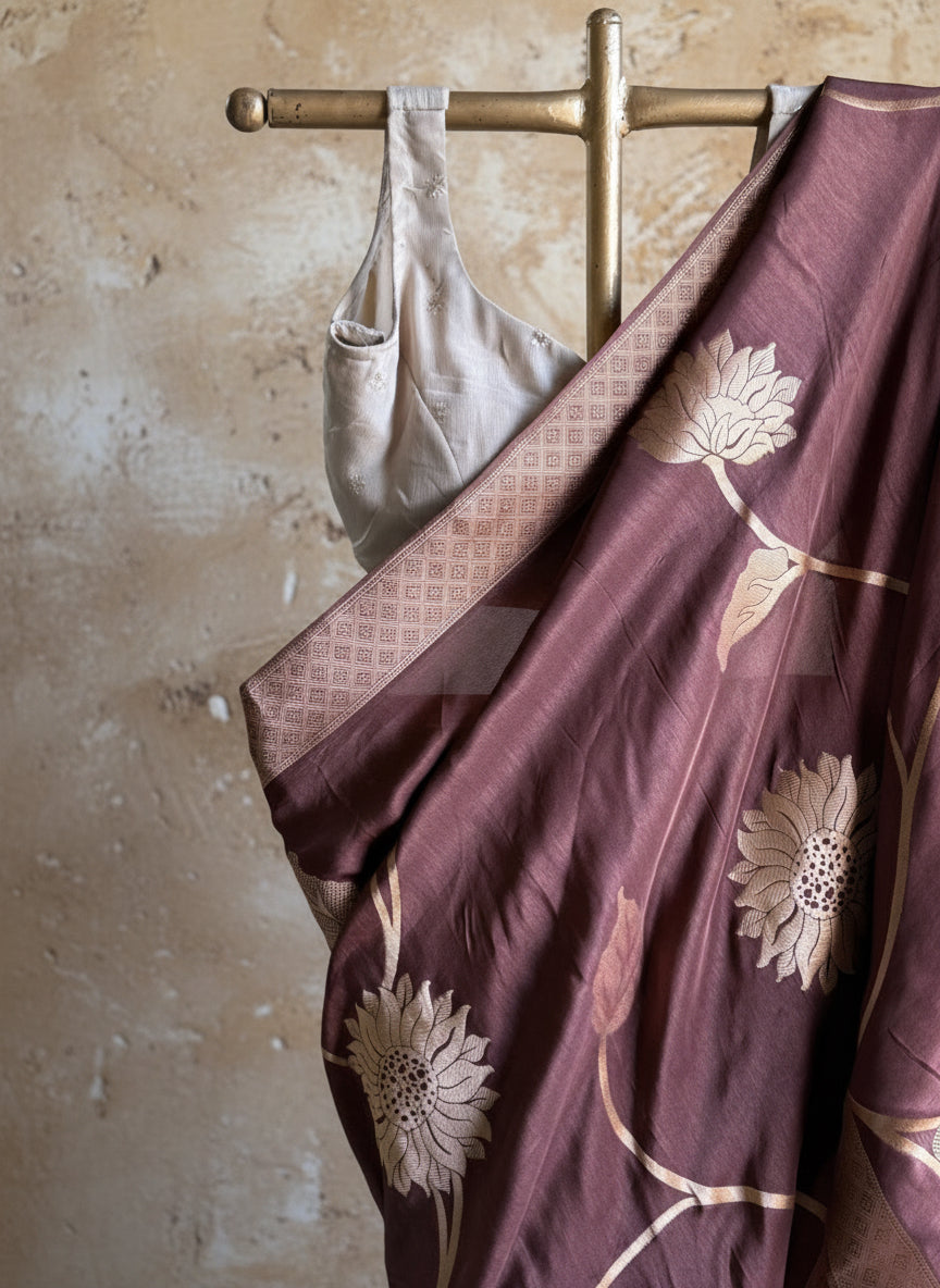 Brown silk banarasi saree