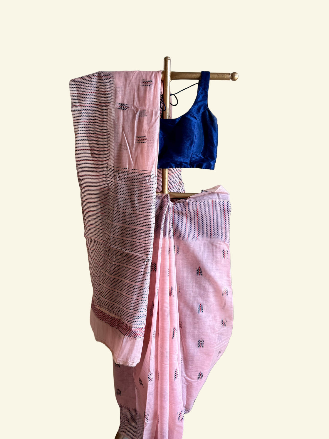 Peach chanderi cotton kantha saree