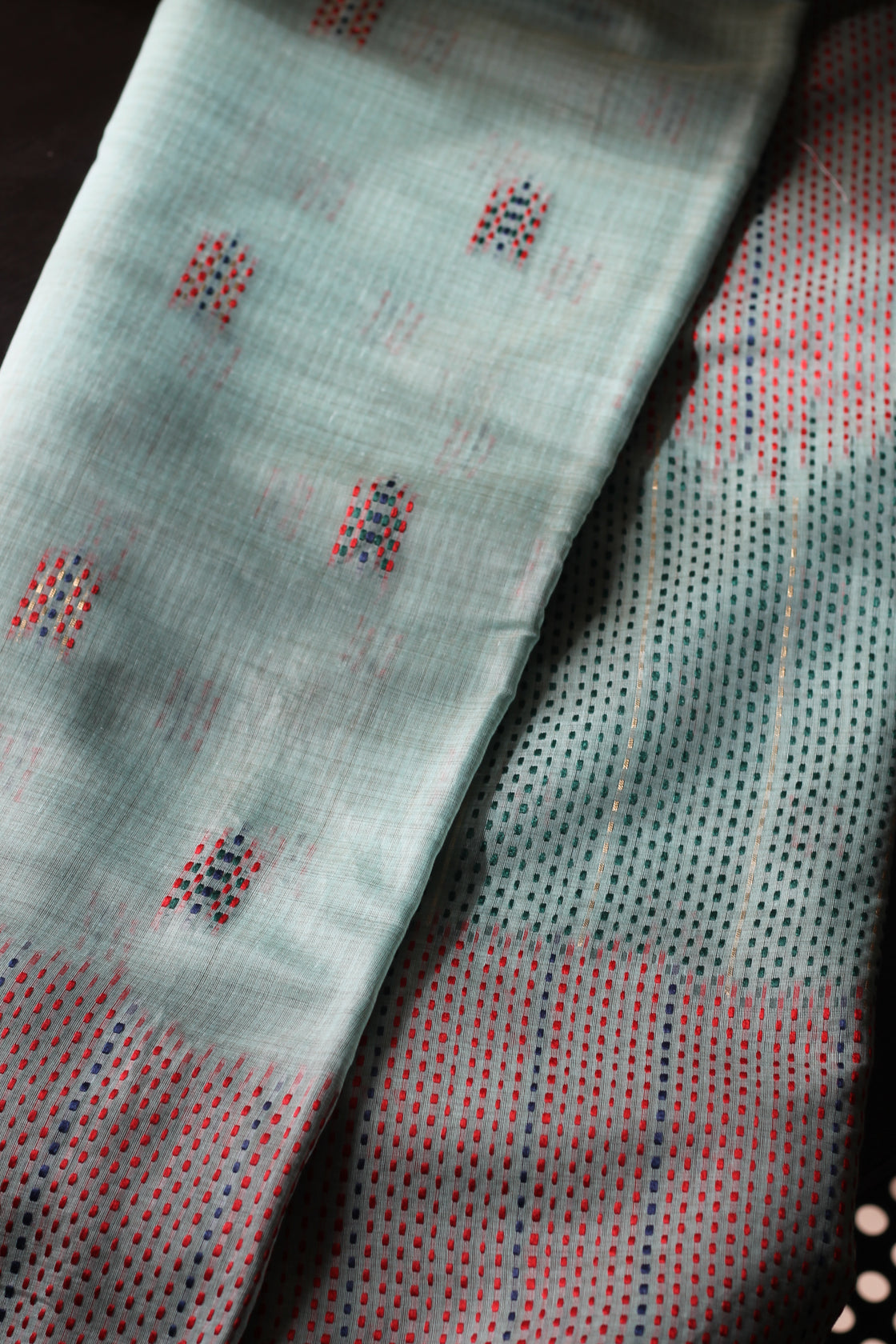 Sea green chanderi cotton kantha saree