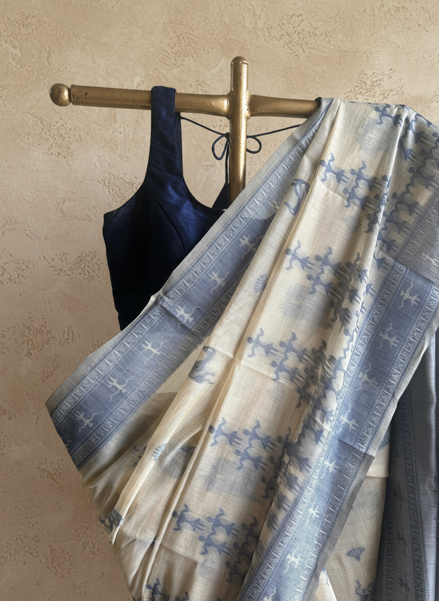 Blue varli chanderi cotton saree