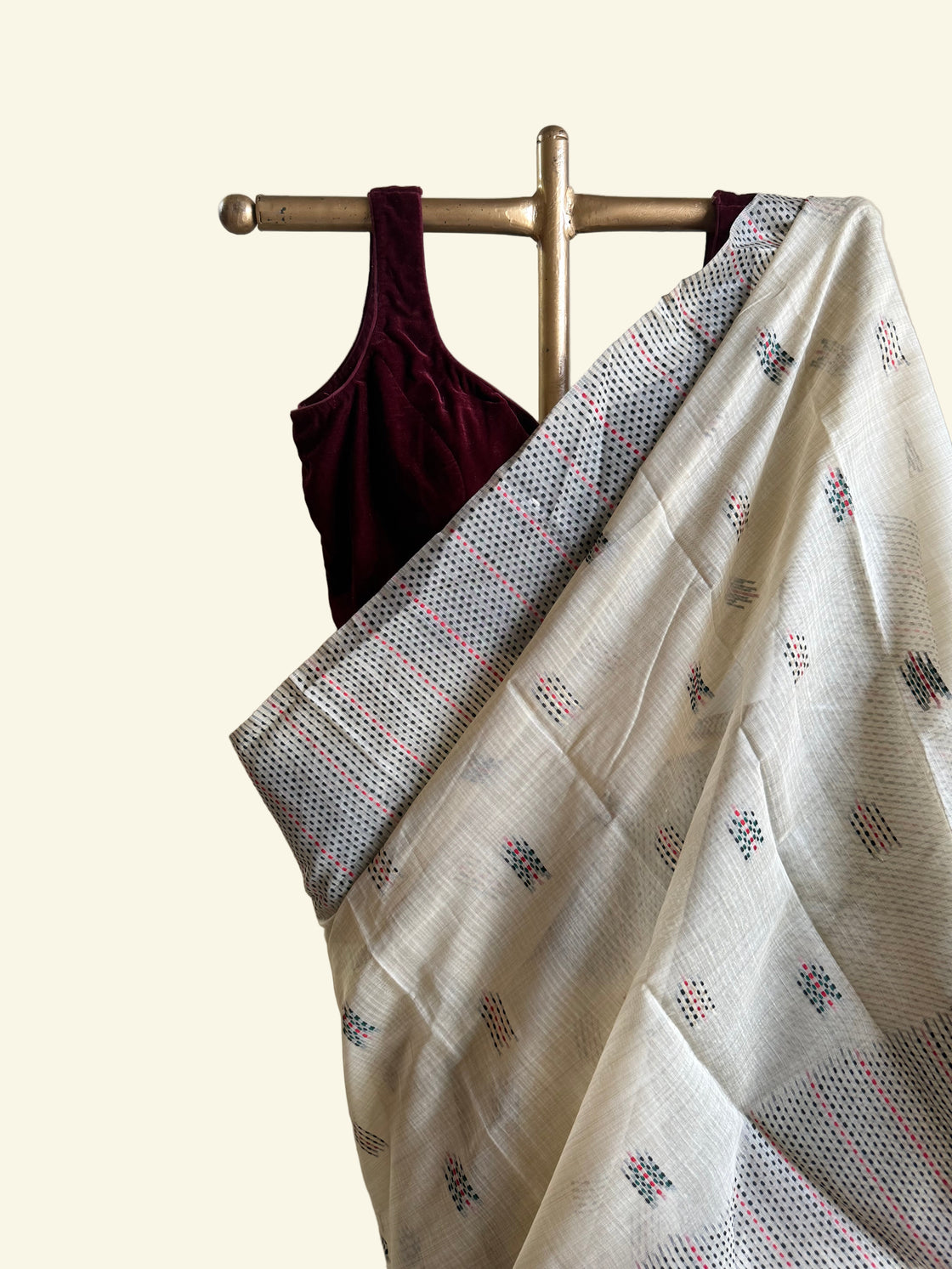 Off white chanderi cotton kantha saree