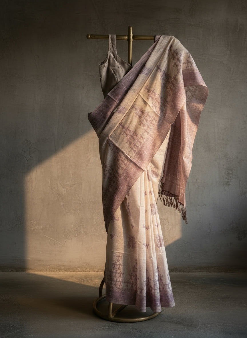 Brown varli chanderi cotton saree