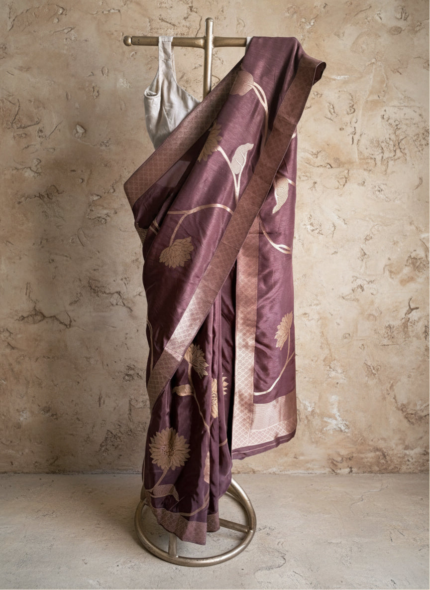 Brown silk banarasi saree