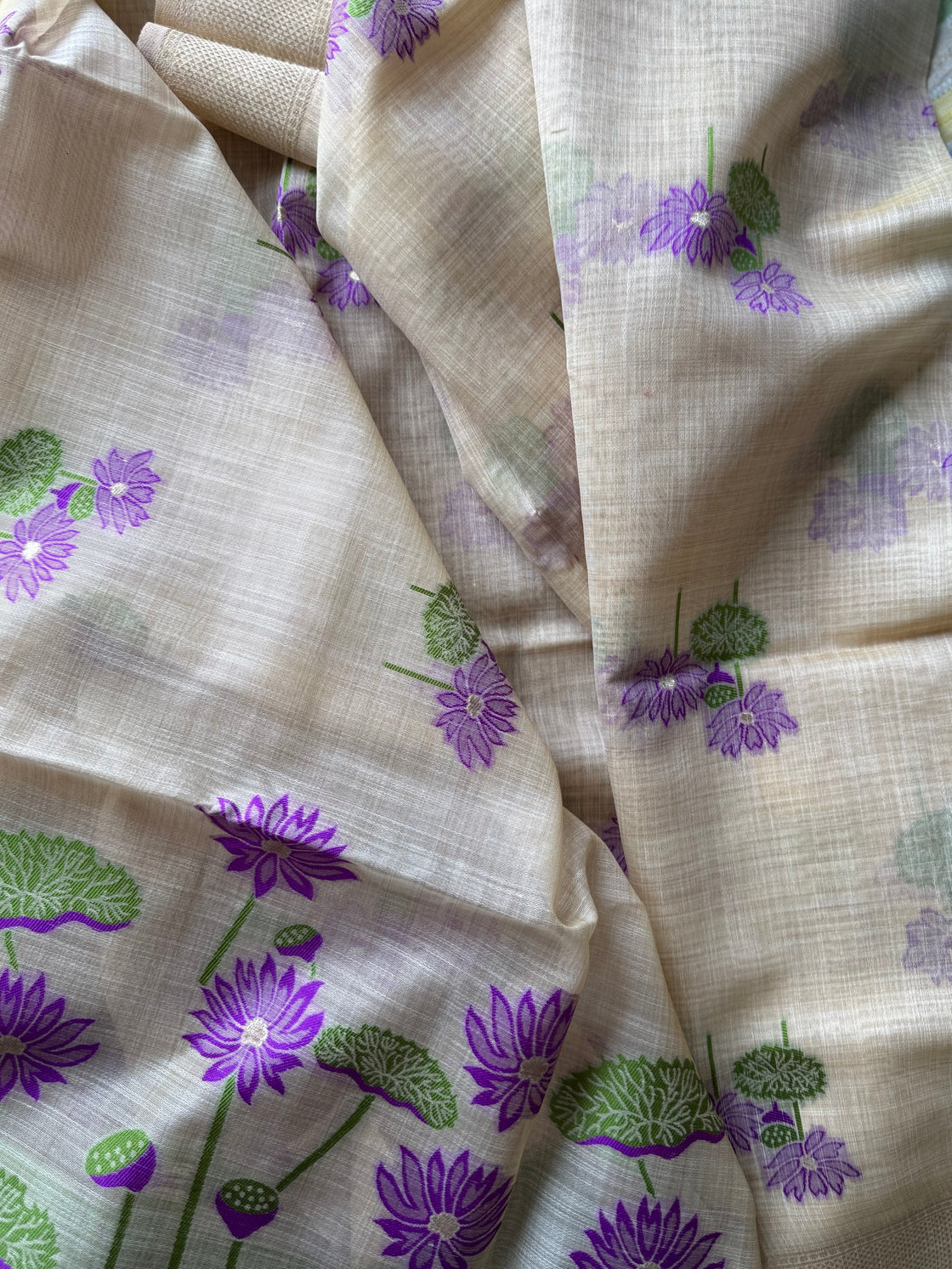 Happy purple lotus chanderi cotton saree