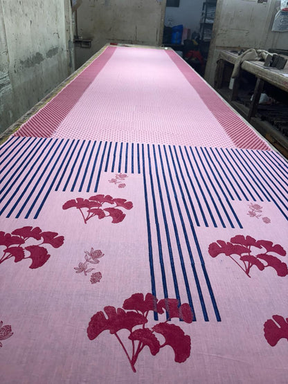 Pink summer soul block printed mulmul saree