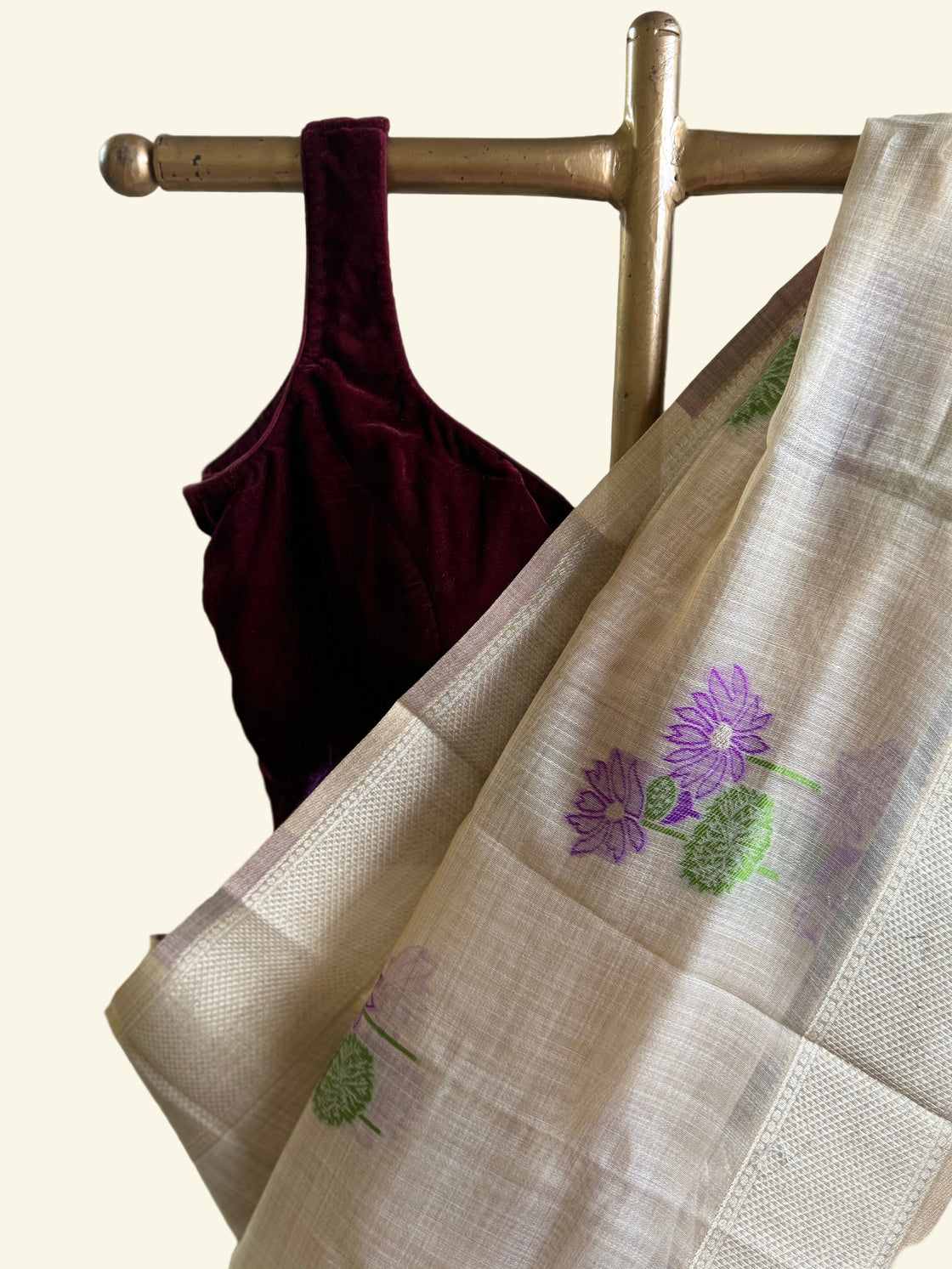 Happy purple lotus chanderi cotton saree