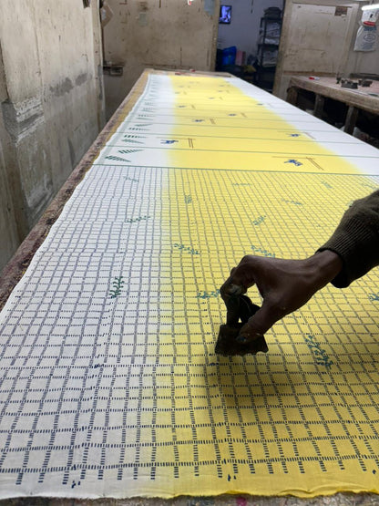 Yellow summer vibes block printed mulmul saree