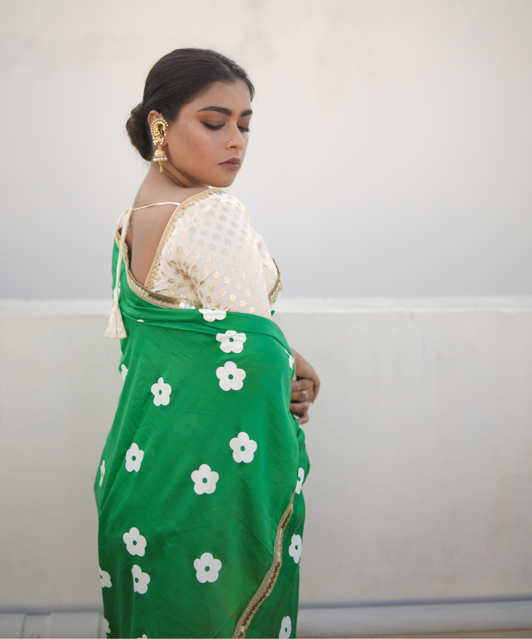 Green blockprinted chanderi silk saree