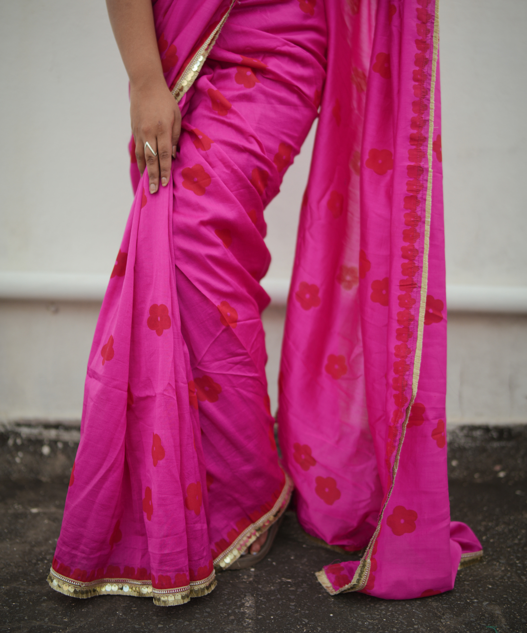 Rani pink blockprinted chanderi silk saree