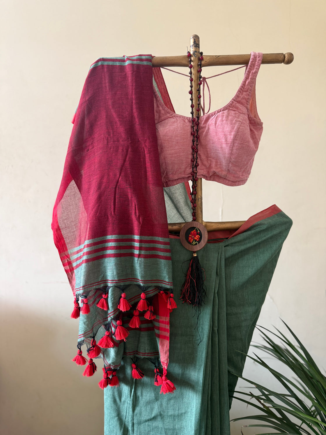 Summer green cotton saree