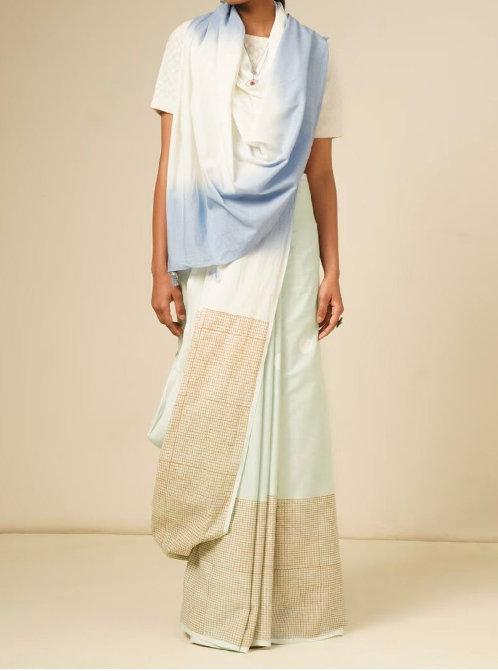 Blue endless summer block printed mulmul saree