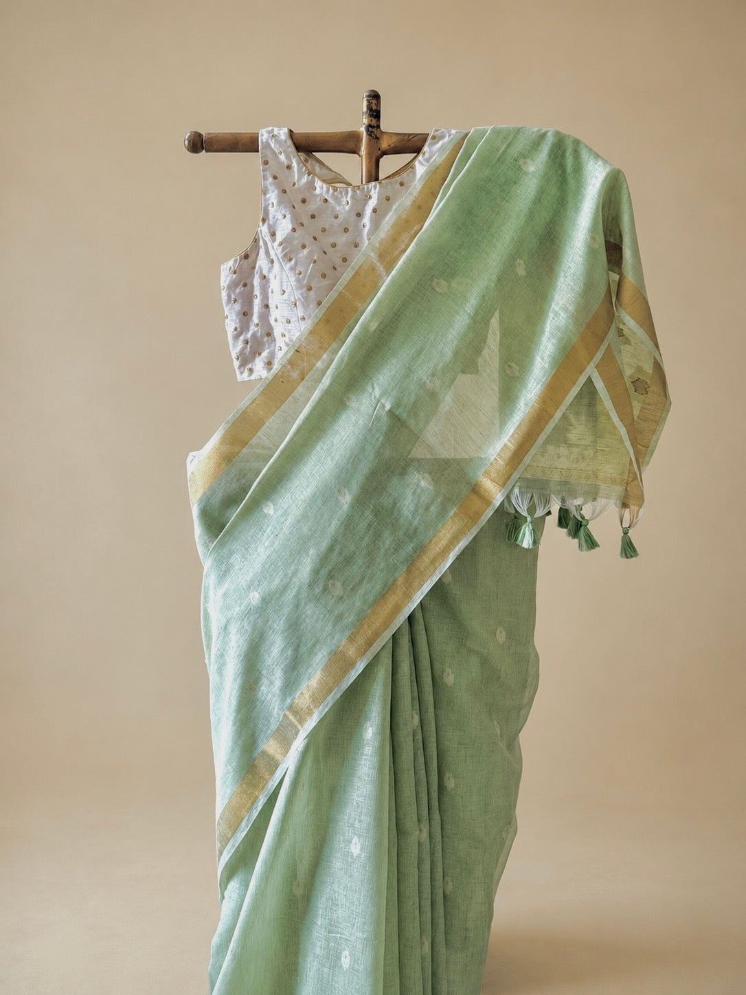 Summer green cotton saree