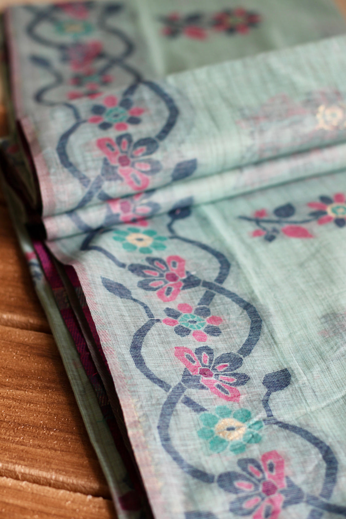 Blue chanderi cotton jamdani saree