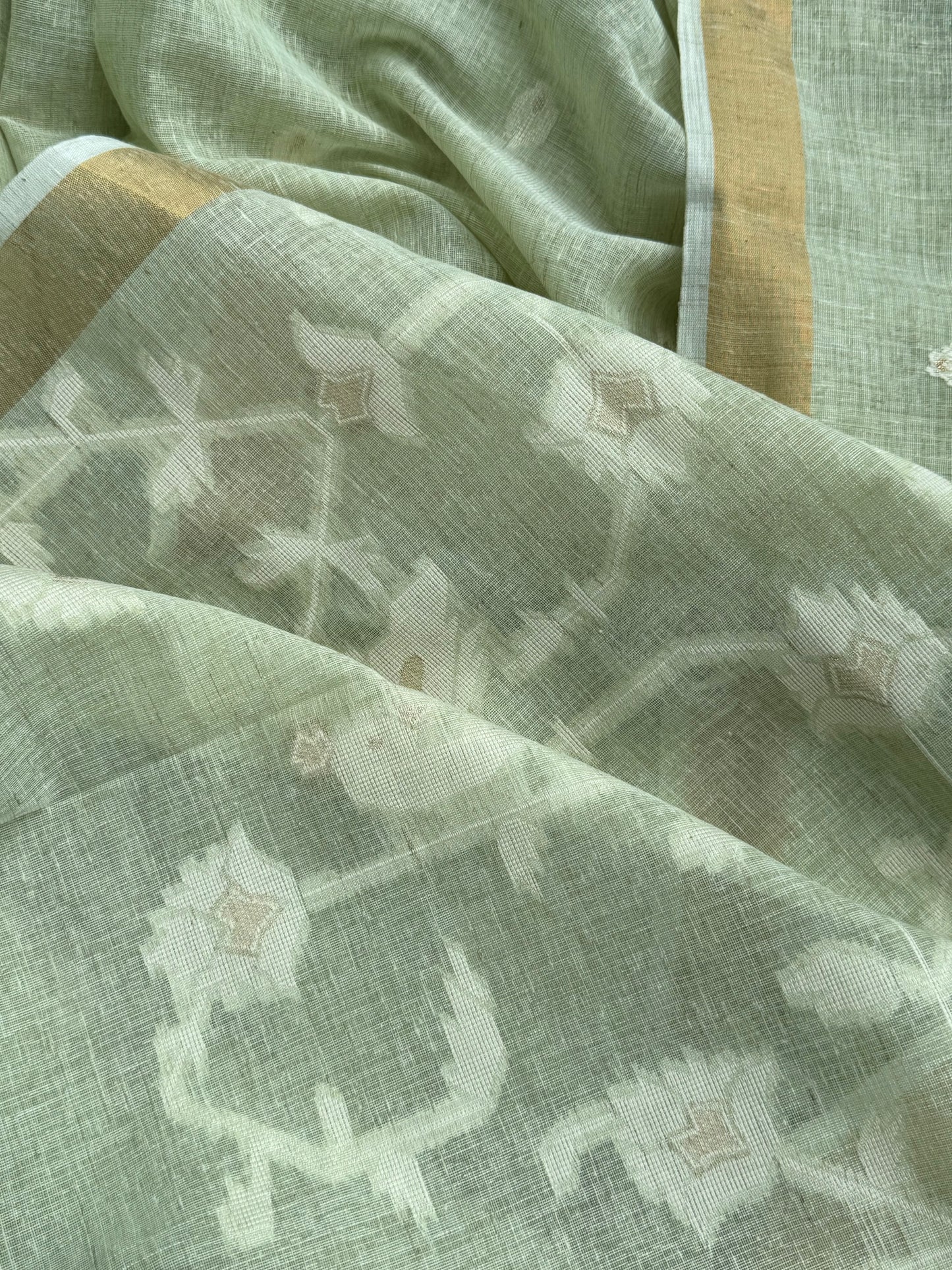 Summer green cotton saree