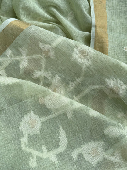 Summer green cotton saree