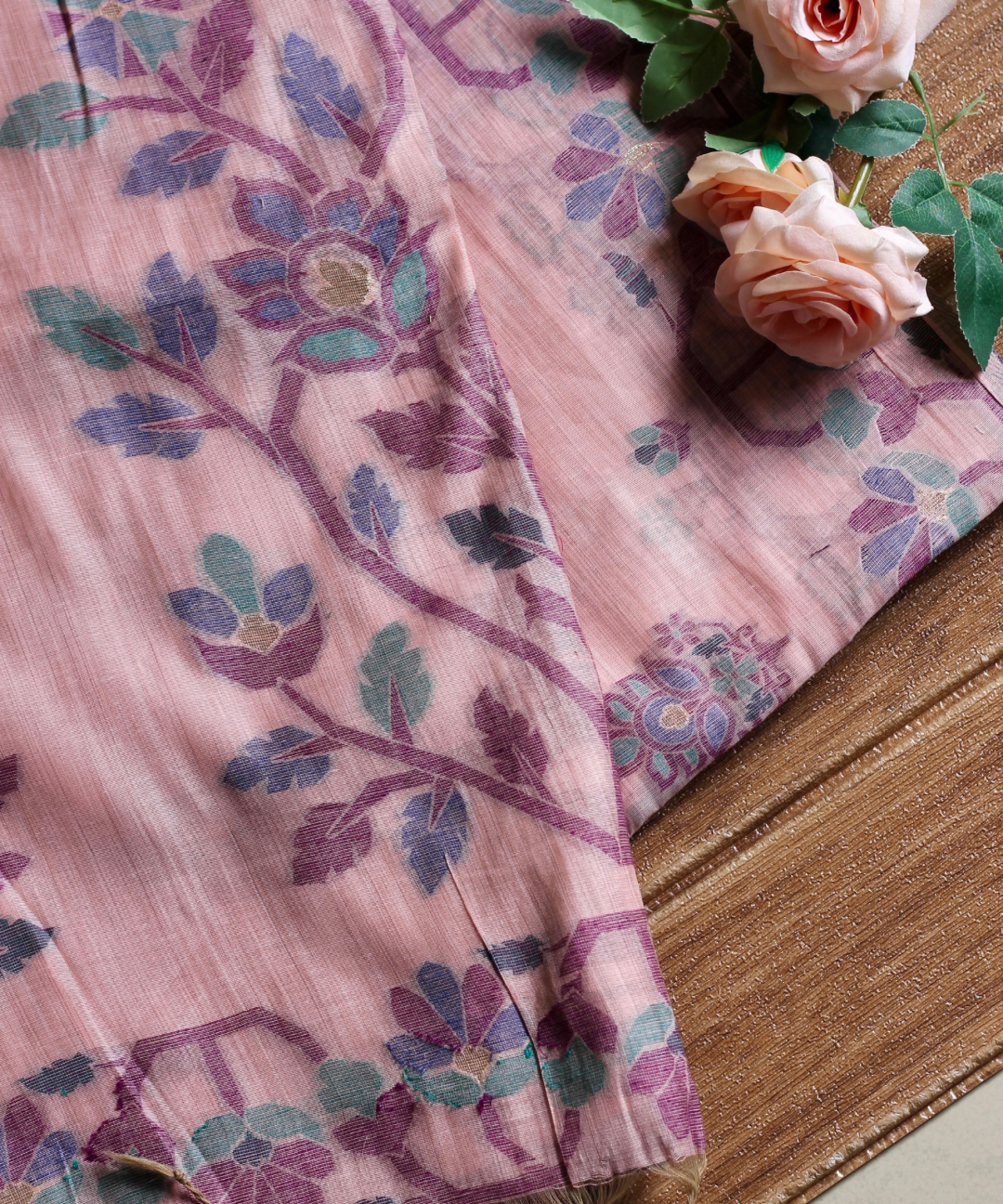 Purple chanderi cotton jamdani saree
