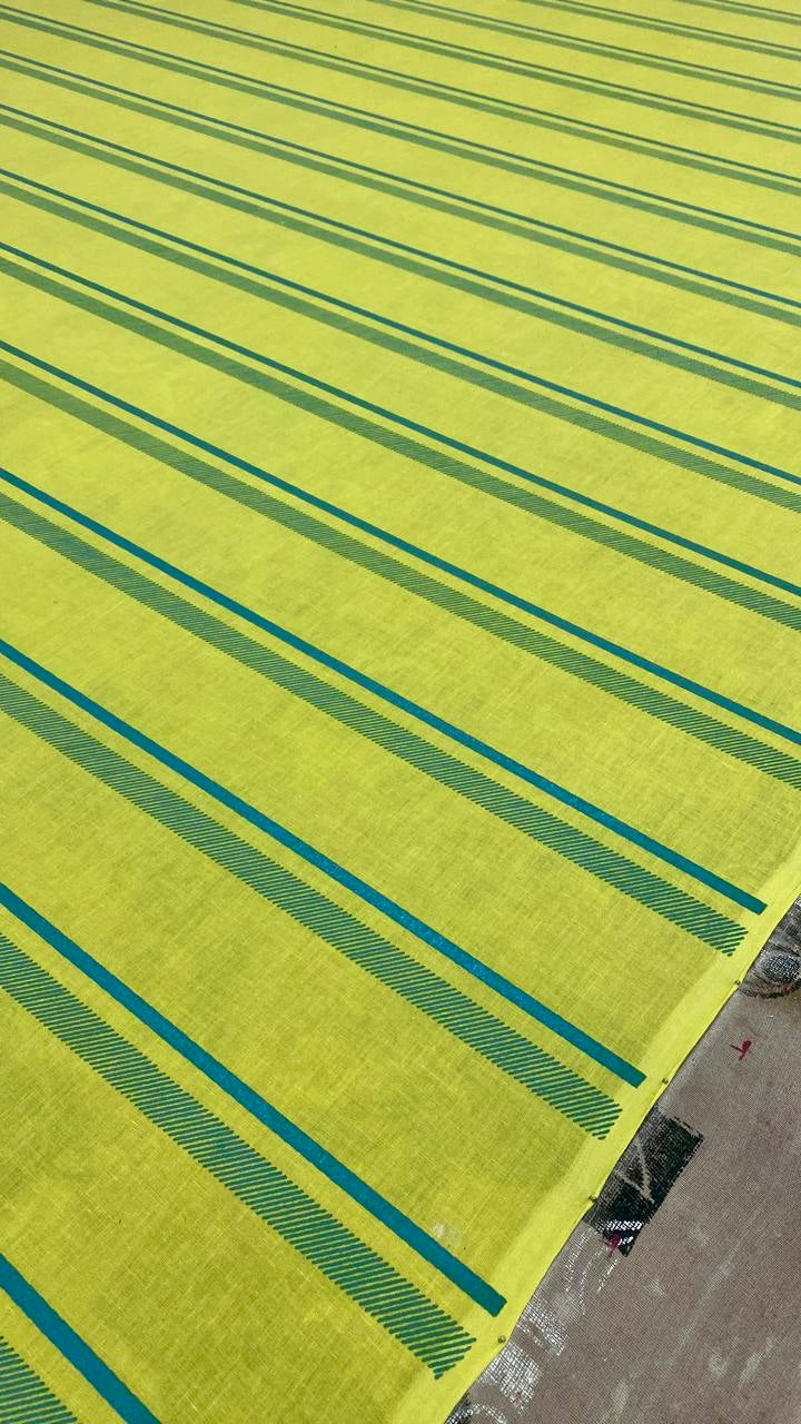 Neon yellow hand blockprinted cotton mulmul saree