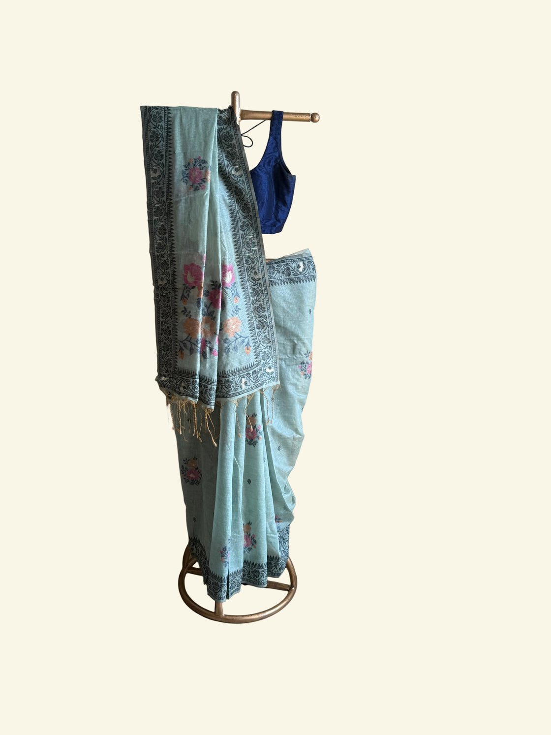 Sage green chanderi cotton jamdani saree