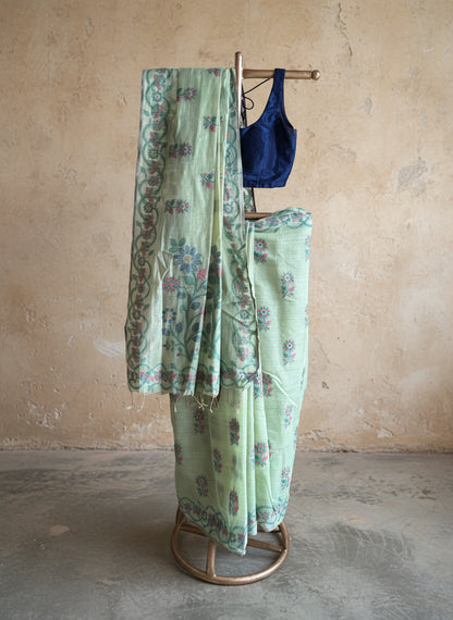 Sage green jamdani saree