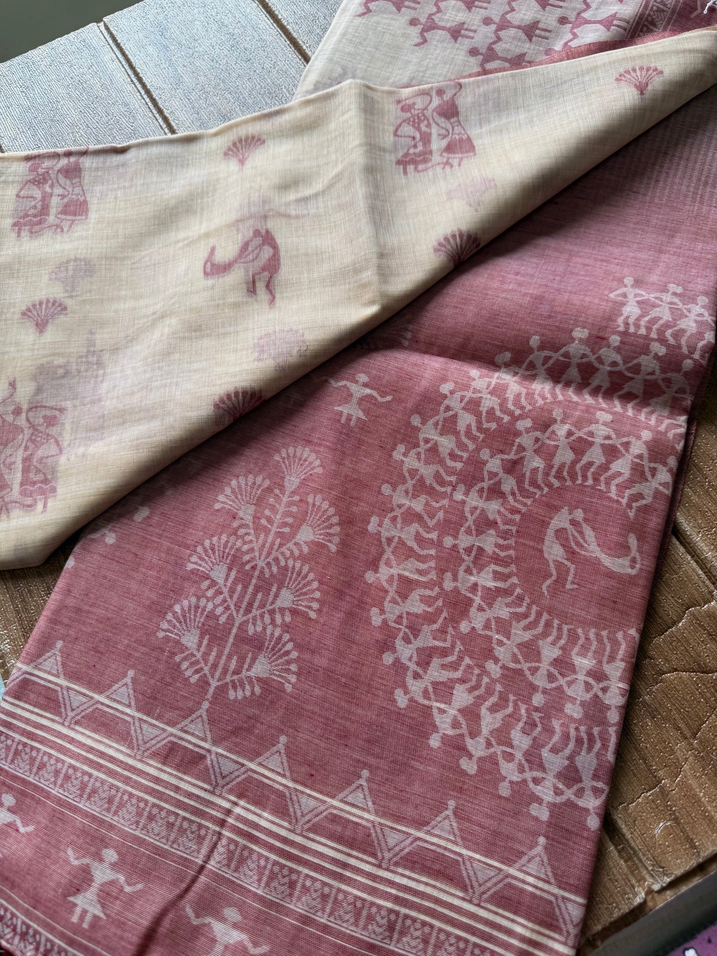 Red varli chanderi cotton saree