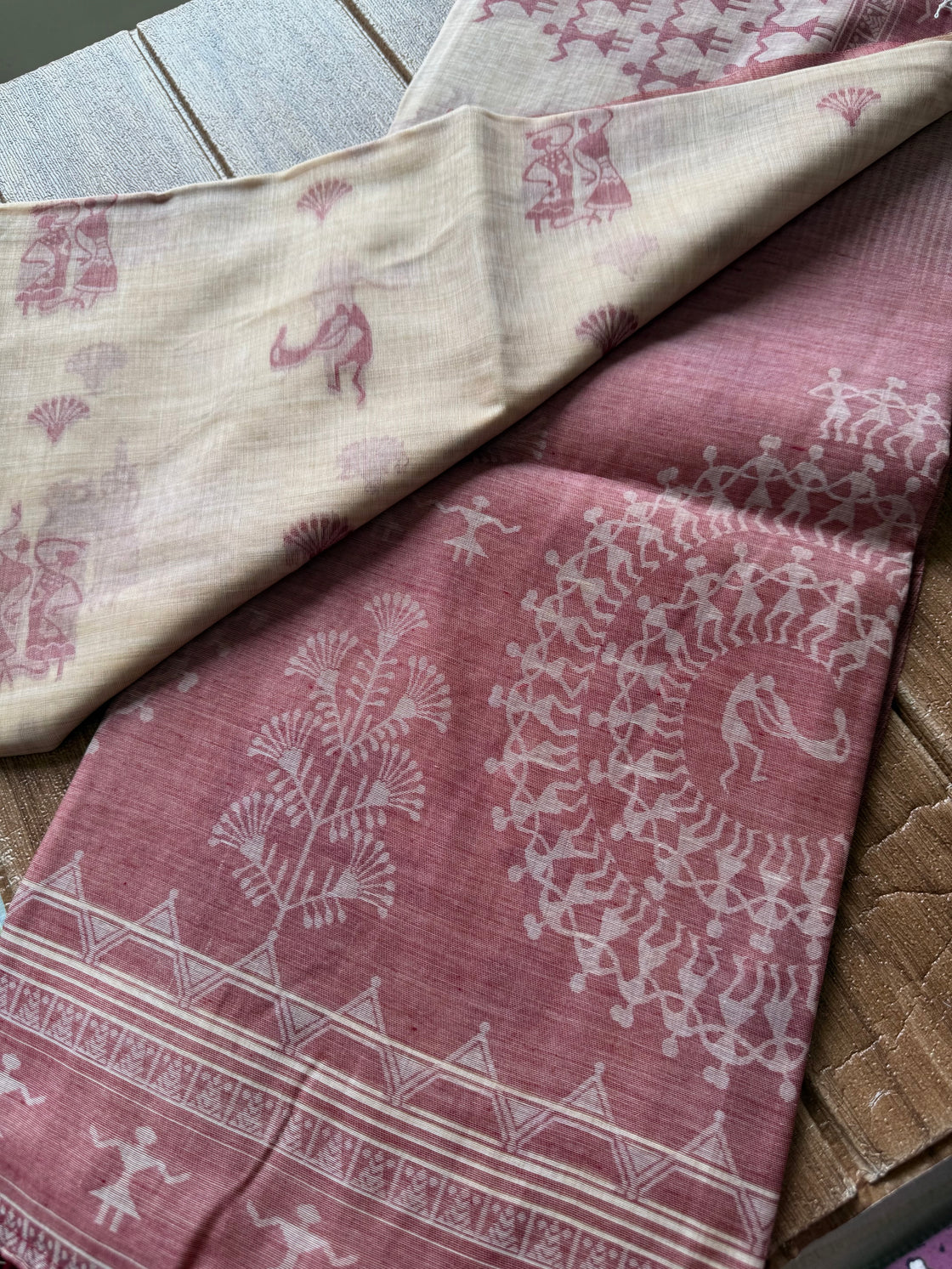 Red varli chanderi cotton saree