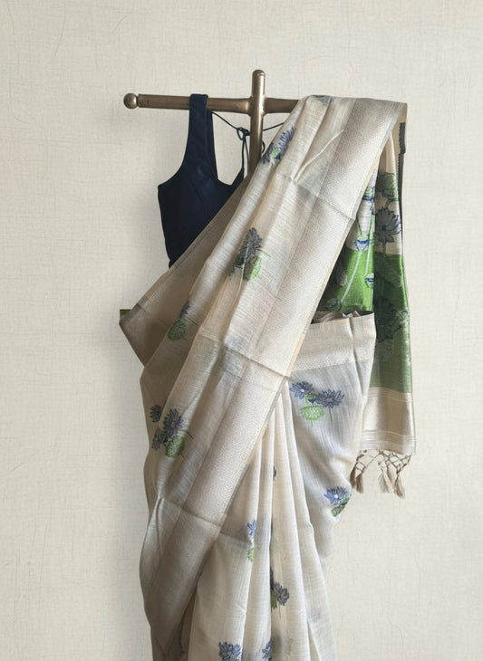 Blue lotus chanderi cotton saree