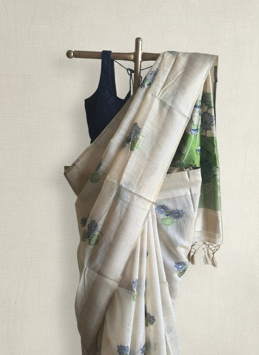 Blue lotus chanderi cotton saree