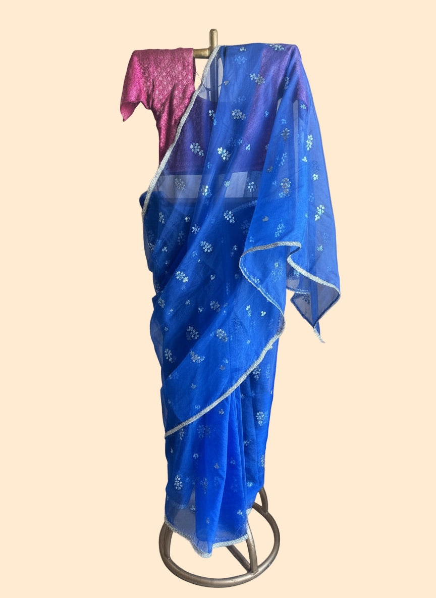 Blue organza saree