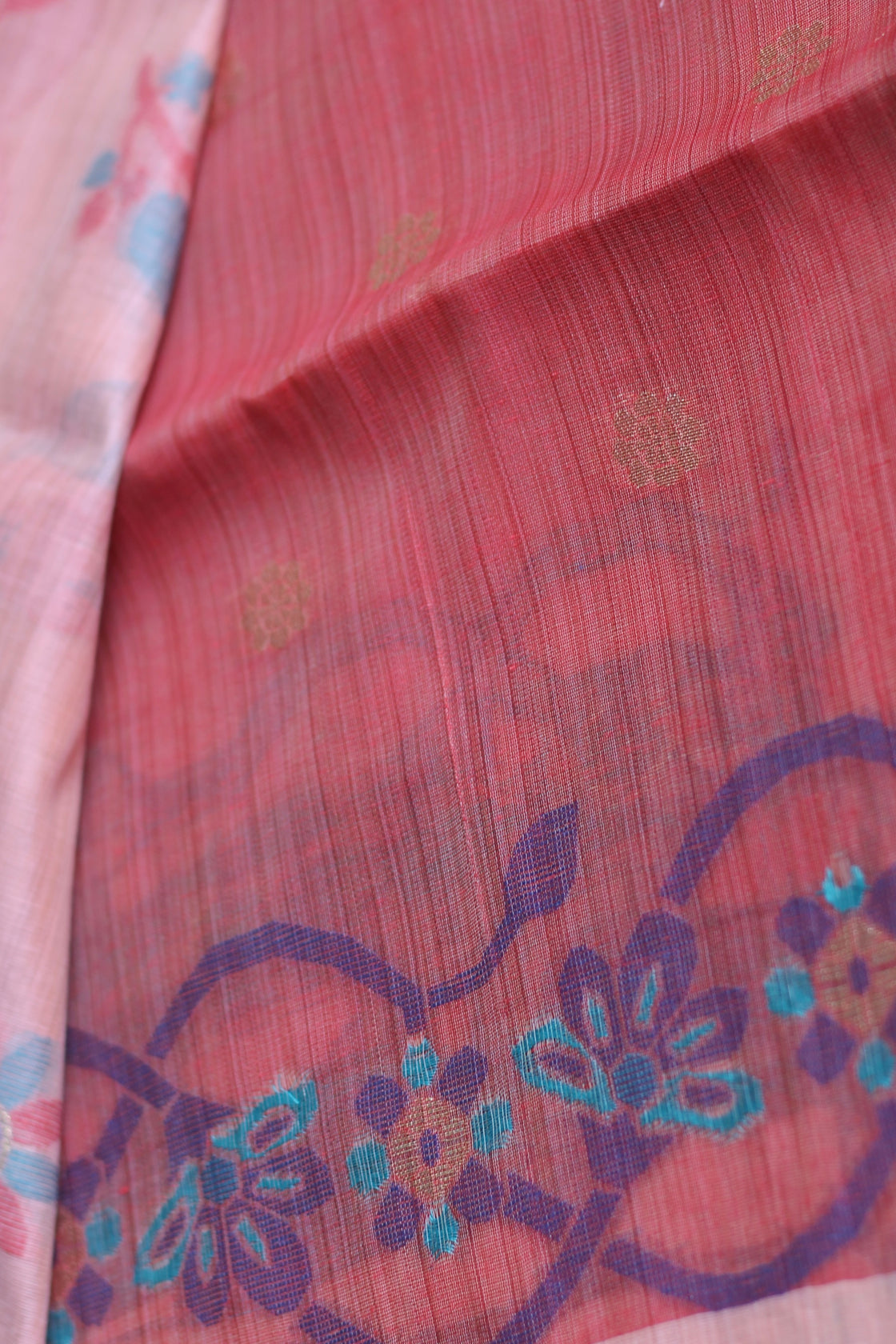 Peach chanderi cotton jamdani saree
