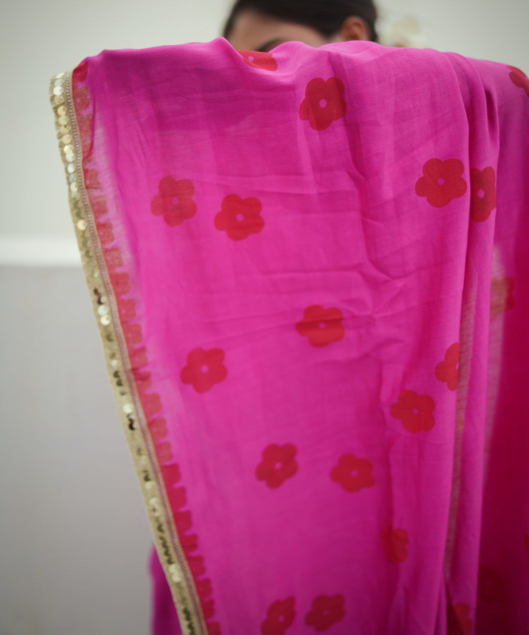 Rani pink blockprinted chanderi silk saree