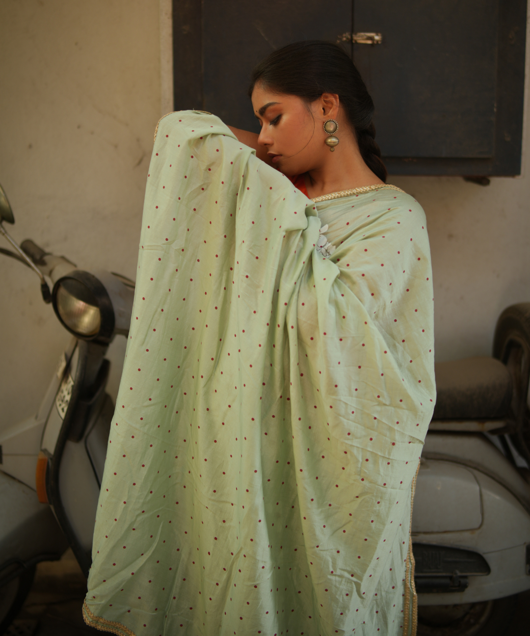 Mint blockprinted chanderi silk saree