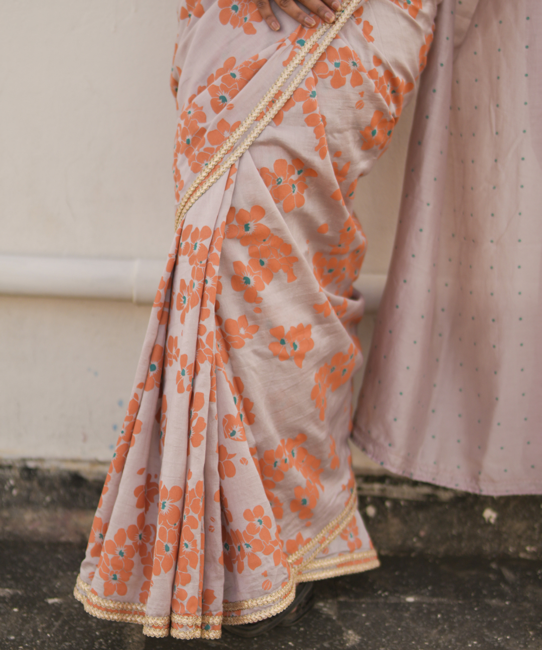 Orange blockprinted chanderi silk saree