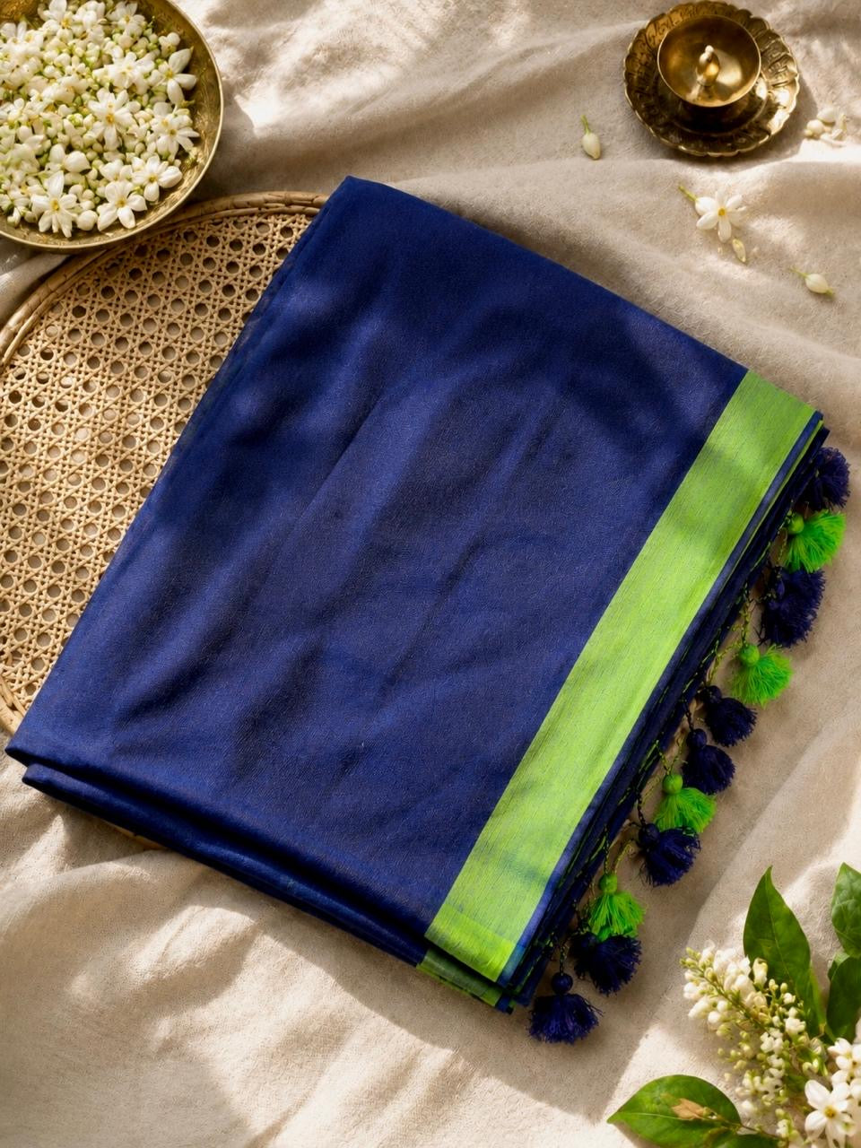 Blue green cotton saree