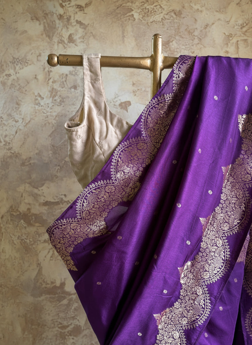 Purple silk banarasi saree