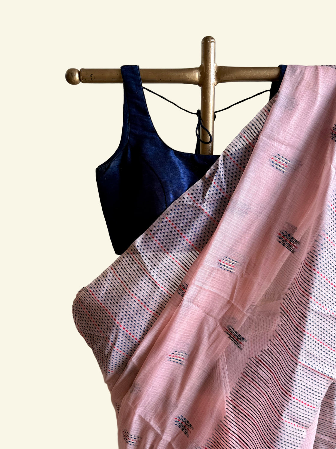 Peach chanderi cotton kantha saree