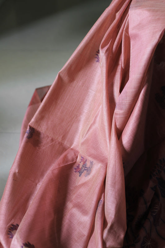 Peach chanderi cotton lotus saree