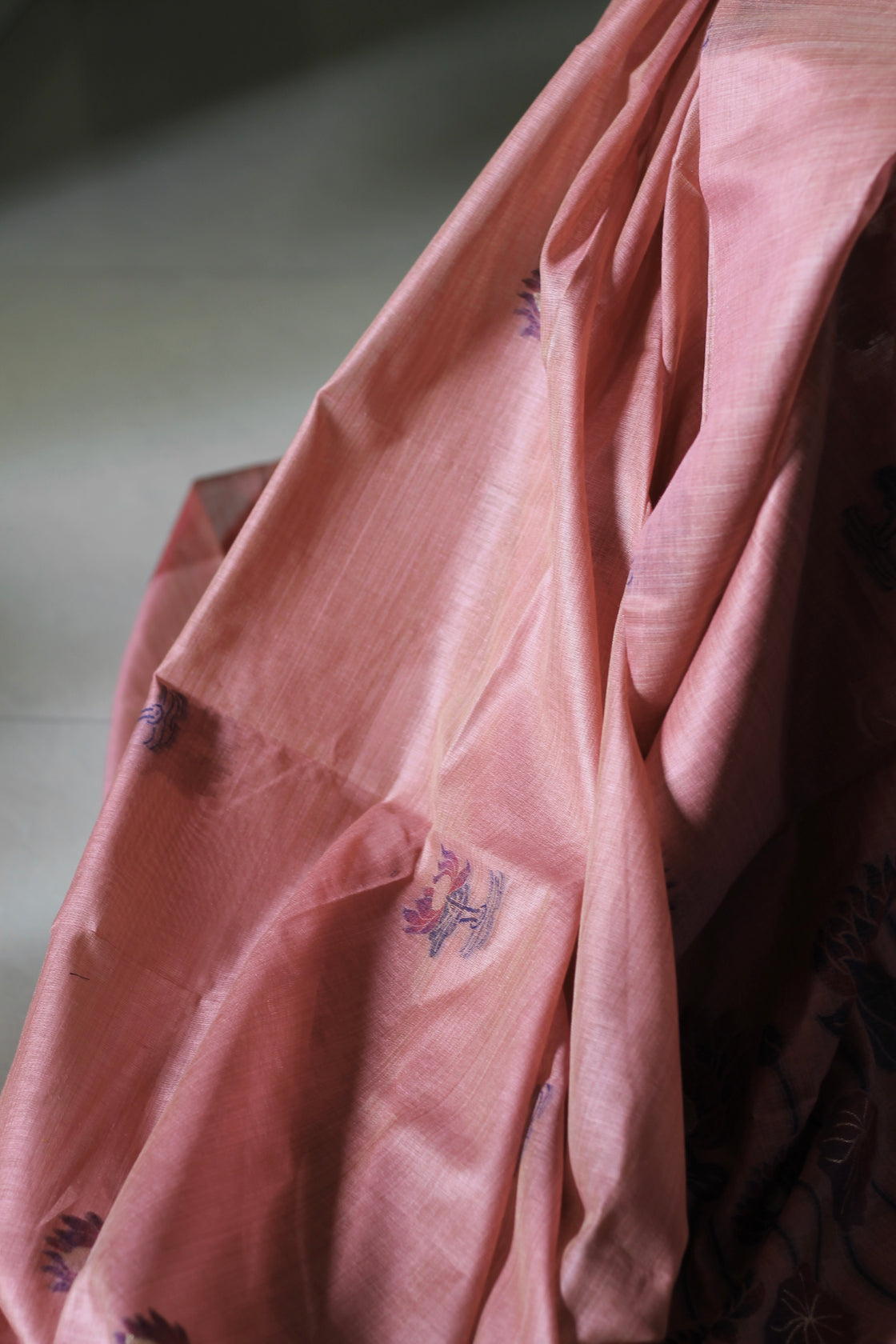Peach chanderi cotton lotus saree