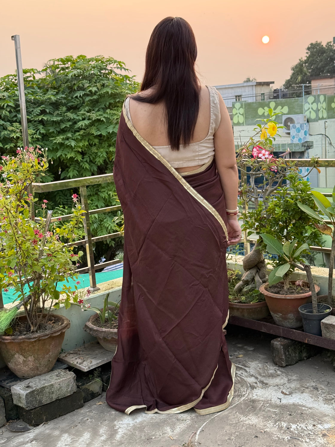 Dark Brown Silk Saree