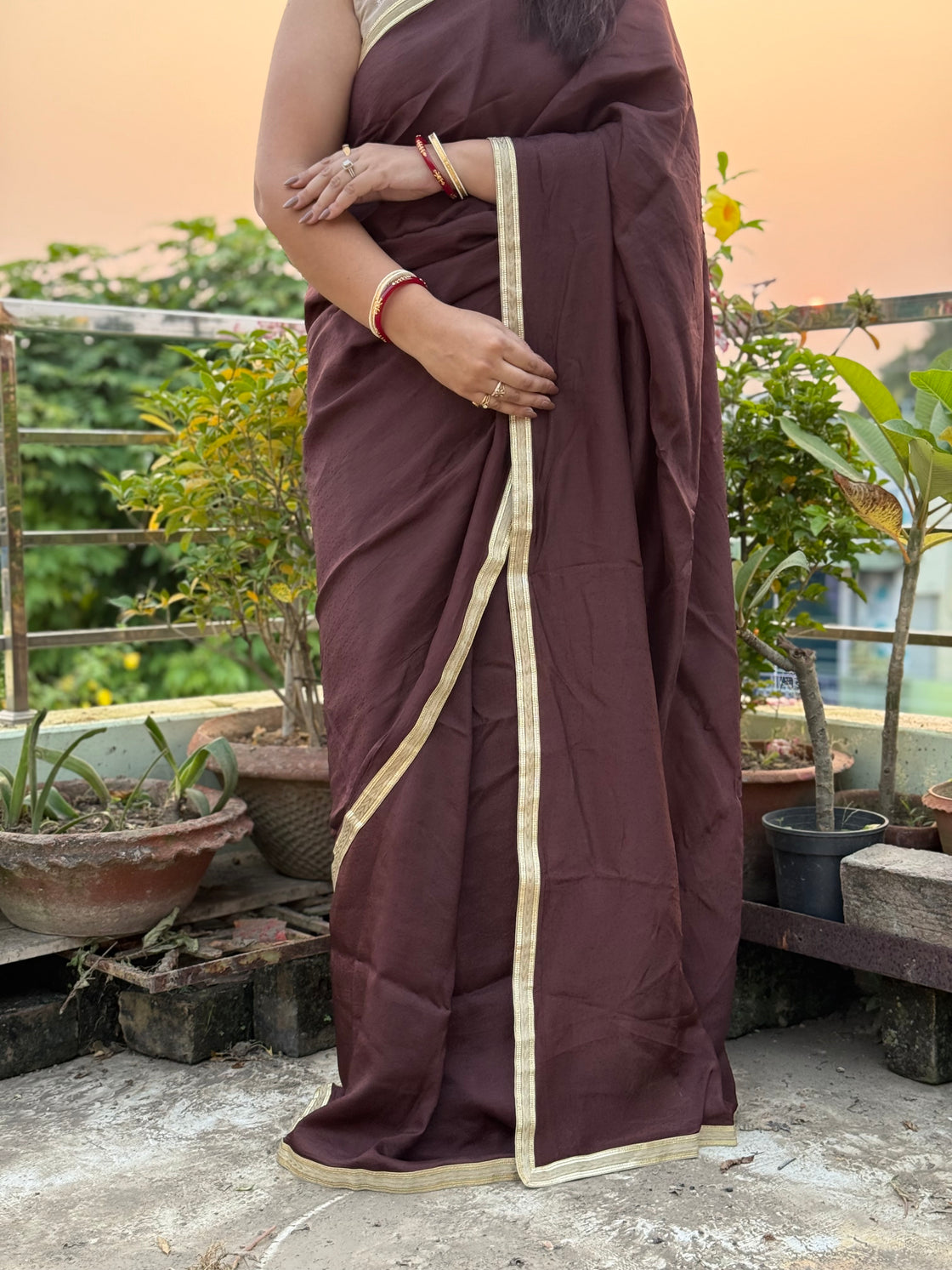 Dark Brown Silk Saree