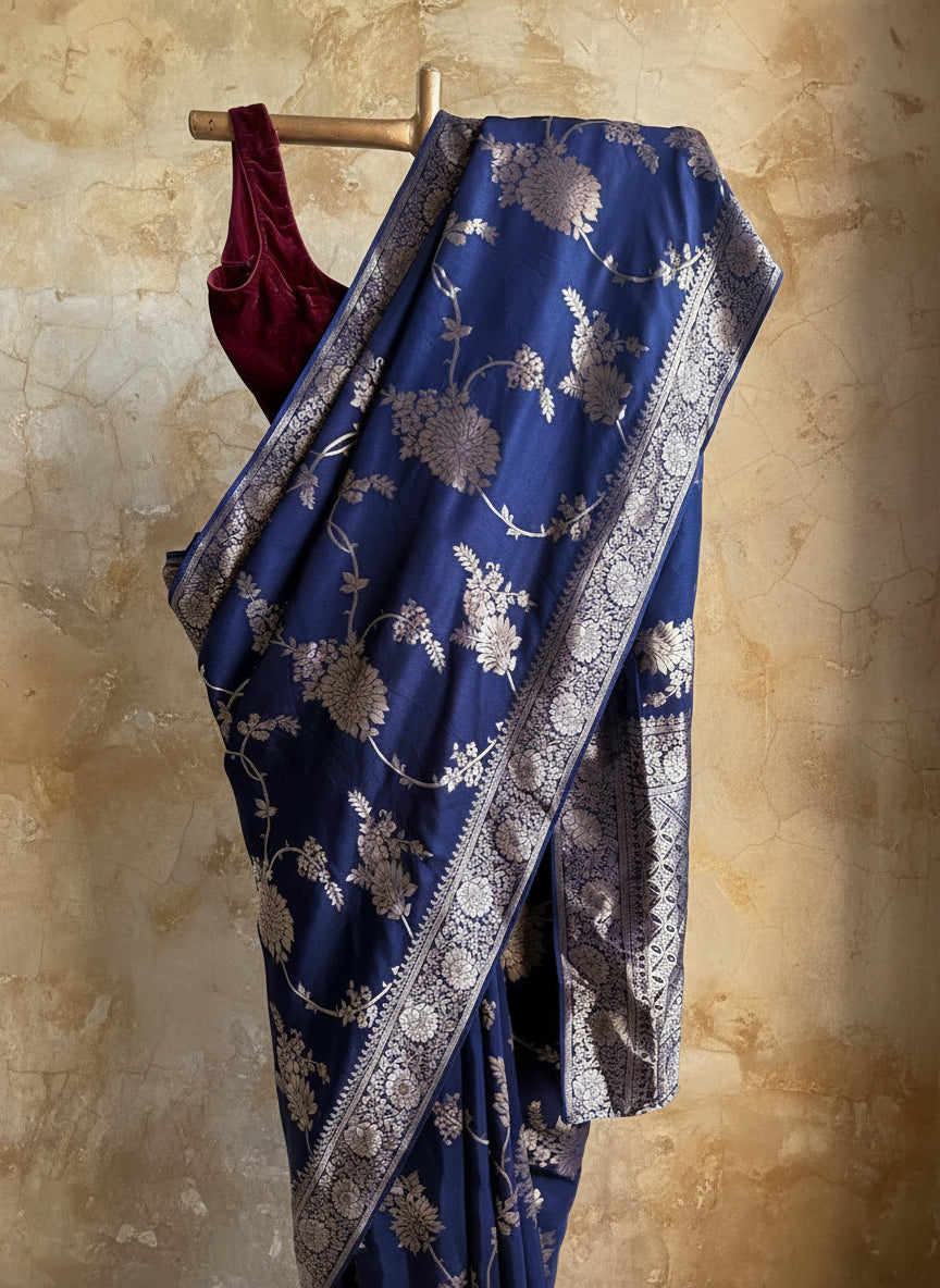 Blue silk banarasi saree