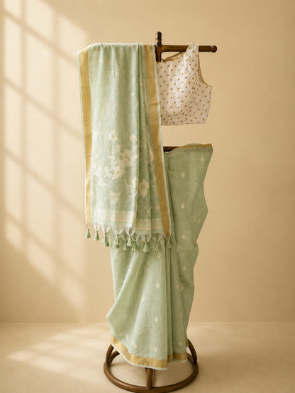 Summer green cotton saree